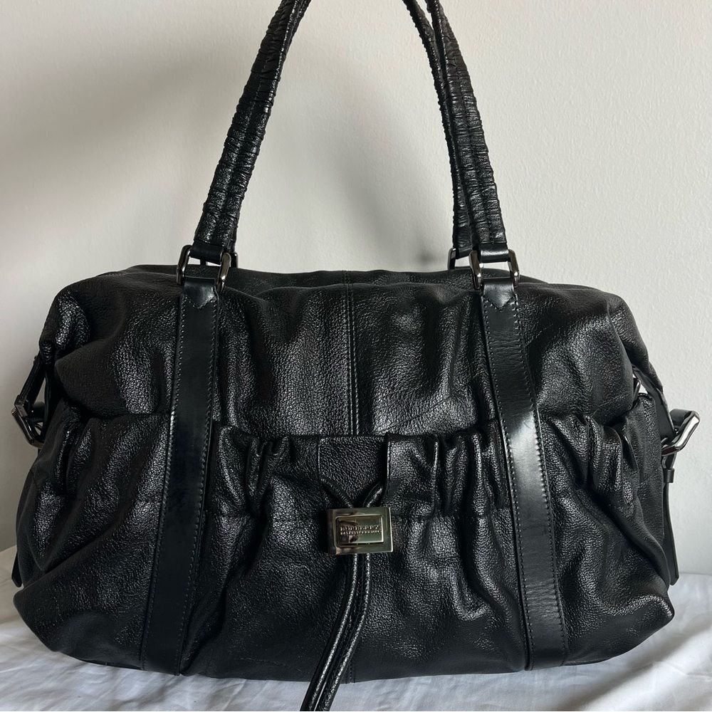 BURBERRY Black XL Calf Leather Hobo Shoulder Bag Haymarket Nova Check Canterbury - Picture 2 of 16